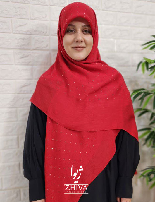 روسری نخی نگين پراكنده قرمز