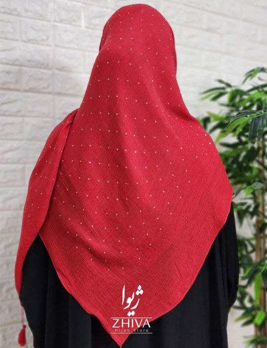 روسری نخی نگين پراكنده قرمز