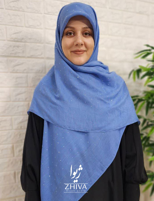 روسری نخی نگين پراكنده آبی روشن