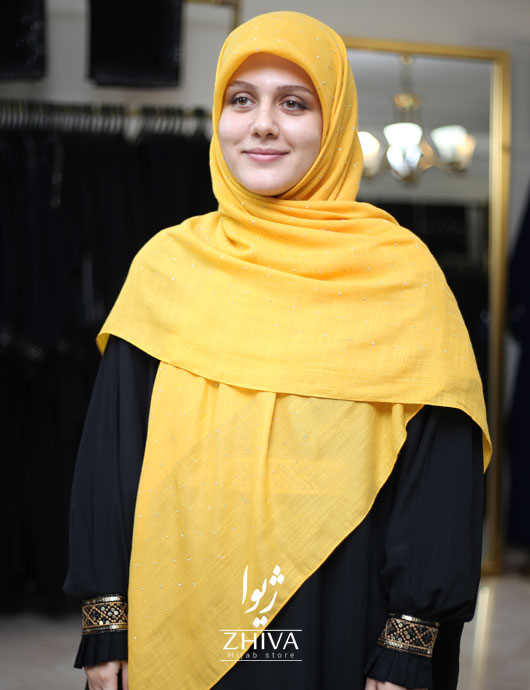 روسری نخی نگين پراكنده زرد