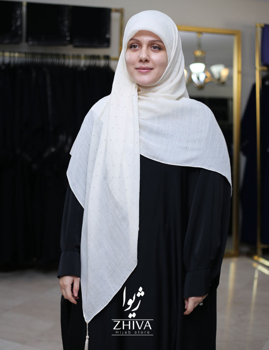 روسری نخی نگين پراكنده سفيد