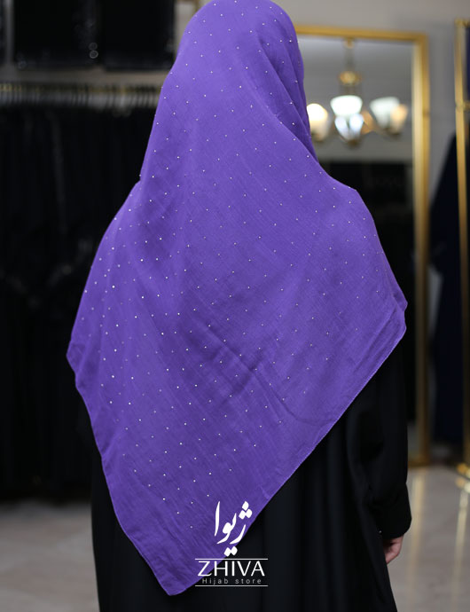 روسری نخی نگين پراكنده بنفش