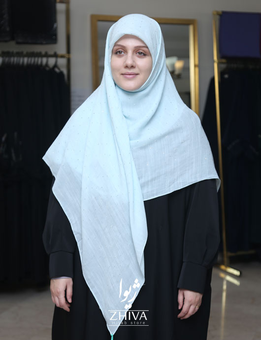 روسری نخی نگين پراكنده آبی ملايم