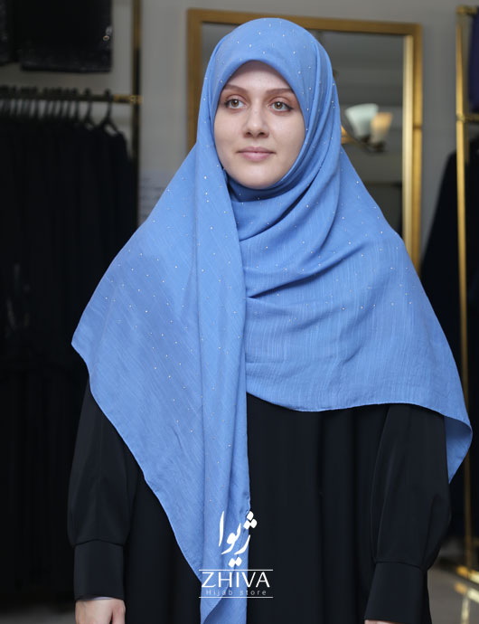 روسری نخی نگين پراكنده آبی روشن