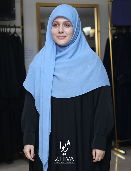 روسری نخی نگين پراكنده آبی روشن