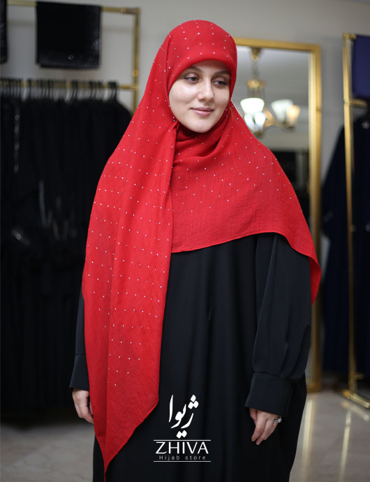 روسری نخی نگين پراكنده قرمز