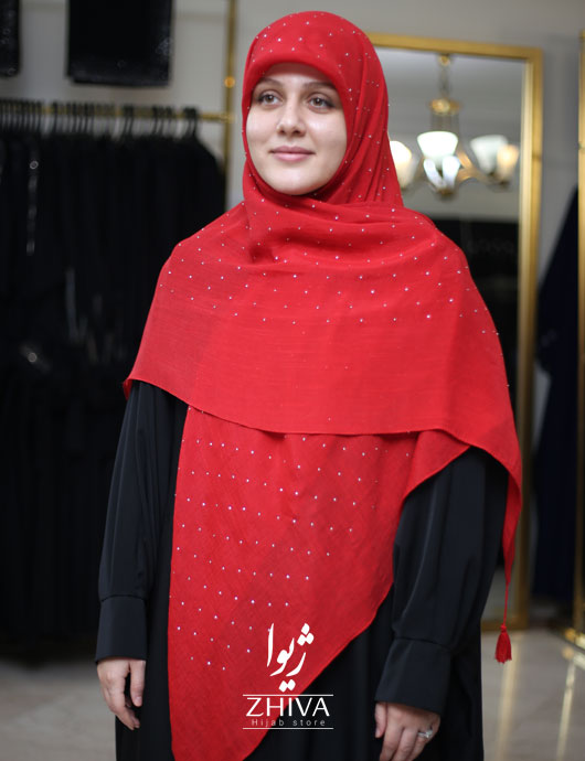 روسری نخی نگين پراكنده قرمز