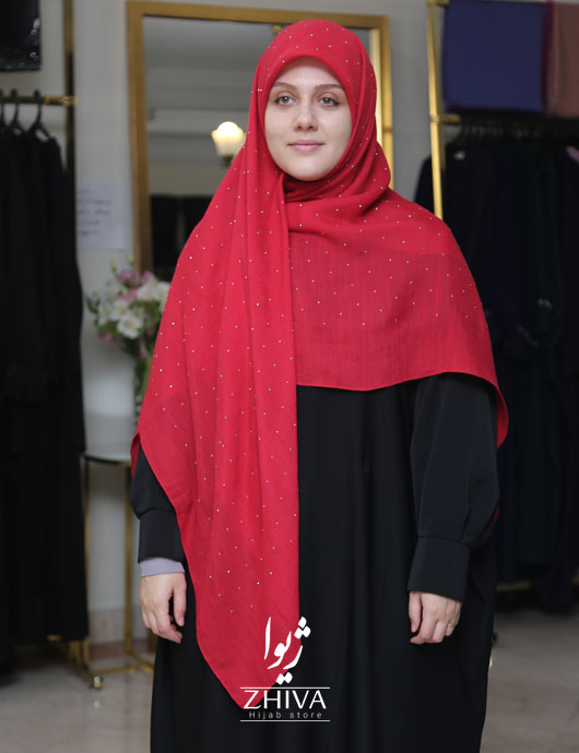 روسری نخی نگين پراكنده قرمز
