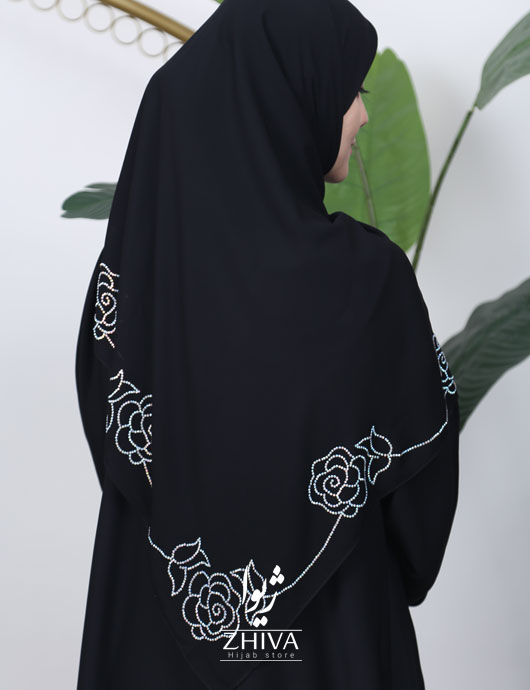 روسری حرير نگين كوبی رز