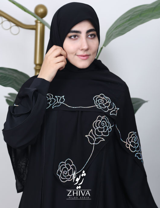 روسری حرير نگين كوبی رز