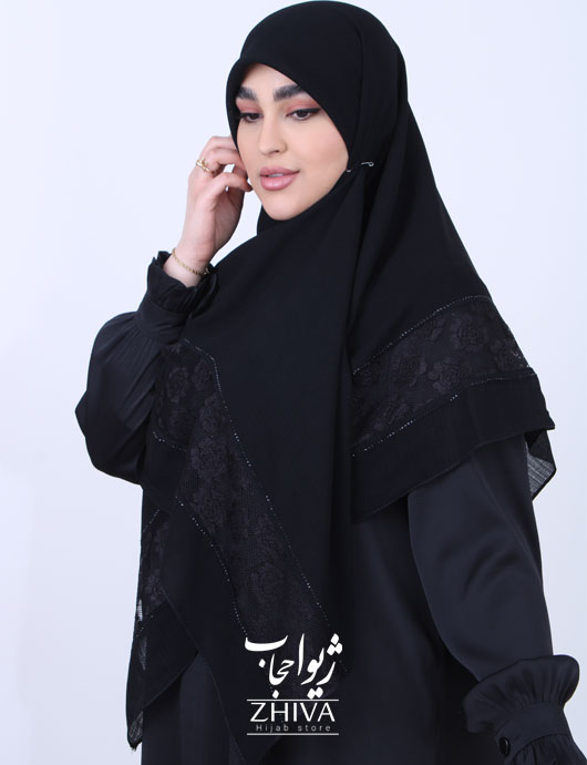 روسری مشكی نگين دار حاشيه تور