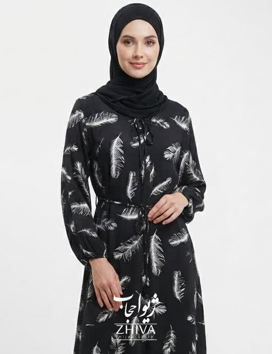 پيراهن ساحلی نخی سفيد مشكی كلوش